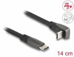 Delock Cablu flat USB 2.0 type C drept/unghi 90 grade 60W T-T 14cm brodat Negru, Delock 80750 (80750)