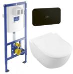 Villeroy & Boch Set vas WC rimless suspendat, Villeroy&Boch Subway 2.0, cu capac inchidere lenta, rezervor si clapeta negru mat (5614R201+92246100+922490AN)