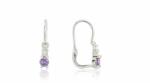 Ezüst Fehér és lila köves elegáns előlkapcsos ezüst gyermek fülbevaló ródiumbevonattal