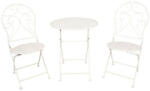 Clayre & Eef Provanszi antikolt fehér kovácsoltvas jellegű asztal, 2db székkel