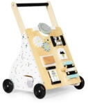 ECOTOYS Antemergator din lemn pentru copii, panou educativ cu elemente mobile, roti de cauciuc, Ecotoys, TL01035 (TL01035)