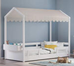 Cilek Pat 90x200 cm, cu acoperis crem, pentru camera copil, Colectia Montes White (20.77.1302.00+21.25.1004.00)