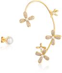JwL Luxury Pearls Cercei asimetrici luxoși placați cu aur cu perle și zircon - cercelul stâng fără gaură JL0776