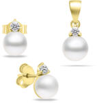 Brilio Silver Set elegant de bijuterii placate cu aur, cu perle SET227Y (cercei, pandantiv)