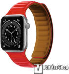  Okosóra loop szilikon szíj - PIROS - mágneses, bőr hatású, bordázott minta - APPLE Watch Series 1/2/3 42mm / 4/5/6/SE 44mm / 7/8/9 45mm / Ultra / Ultra 2 49mm