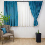 Hiko Set 2 draperii scurte cu doua benzi de prindere Hiko COMFY catifea Ocean Blue, cu rejansa (10015354)