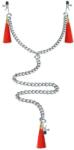 Lovetoy Cleme Sfarcuri BDSM Nipple Clit Tassel Clamp With Chain Lovetoy Argintiu si Rosu 53 cm lungime