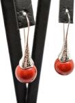 R. M. ékszer Fülbevaló golyó jáspis vörös mintás kürt lógós 10-11mm (087290)