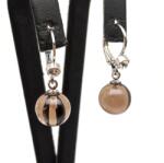 R. M. ékszer Fülbevaló golyó füstkvarc záras strasszos 10-11mm (088123)