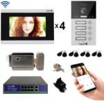 Mentor Kit Interfon Video 4 familii wireless WiFi IP65 1.3MP 7 inch Color 4in1 POE RJ45 Tag Mentor SYKT035