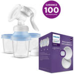 Philips - Pompă de lapte matern manuală cu sistem VIA + tampoane de sutien de unică folosință 100 buc (VP-F173686)