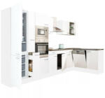 Leziter Yorki 370 sarok konyhabútor fehér korpusz, selyemfényű fehér fronttal alulagyasztós hűtős szekrénnyel (LS370FHFH-AF) - geminiduo