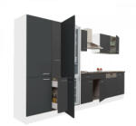 Leziter Yorki 370 konyhabútor fehér korpusz, selyemfényű antracit fronttal polcos szekrénnyel és alulfagyasztós hűtős szekrénnyel (L370FHAN-PSZ-AF) - geminiduo