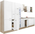 Leziter Yorki 360 konyhabútor sonoma tölgy korpusz, selyemfényű fehér fronttal polcos szekrénnyel és felülfagyasztós hűtős szekrénnyel (L360STFH-PSZ-FF) - geminiduo