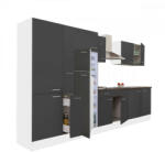 Leziter Yorki 360 konyhabútor fehér korpusz, selyemfényű antracit fronttal polcos szekrénnyel és felülfagyasztós hűtős szekrénnyel (L360FHAN-PSZ-FF) - geminiduo