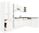 Leziter Yorki 310 sarok konyhabútor fehér korpusz, selyemfényű fehér fronttal alulagyasztós hűtős szekrénnyel (LS310FHFH-AF) - geminiduo