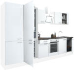 Leziter Yorki 330 konyhabútor fehér korpusz, selyemfényű fehér front alsó sütős elemmel polcos szekrénnyel és alulfagyasztós hűtős szekrénnyel (L330FHFH-SUT-PSZ-AF) - geminiduo