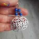 Kristály Jóga Shop Kékkvarc 6 mm-es ásvány fülbevaló mandalával