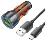 hoco. NZ12 autós töltő 2 x USB QC 18W + Micro USB kábel, átlátszó / narancssárga - coolmobile