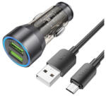 hoco. NZ12 autós töltő 2 x USB QC 18W + Micro USB kábel, átlátszó / fekete - coolmobile
