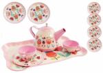 LeanToys Set metalic de ceai cu floricele pentru copii, 14 piese de jucarie, LeanToys, 5818 Bucatarie copii
