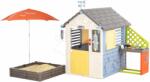 Smoby Házikó meteorológiai állomás homokozóval a napernyő alatt Négy évszak 4 Seasons Playhouse Smoby szélcsengővel szélmérővel és esőmérővel (SM810231-1O)