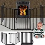Procart Gard de protectie semineu pentru copii si animale de companie, 304x75 cm, asamblare versatila, grilaj metalic negru