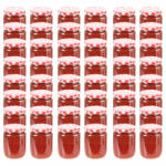 vidaXL 48 db 230 ml-es befőttesüveg piros-fehér tetővel (50798)