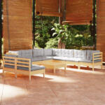 vidaXL Set mobilier gradina cu perne, 10 piese, gri, lemn masiv pin (3096832) - orlandokids