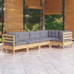 vidaXL Set mobilier gradina cu perne gri, 5 piese, lemn masiv de pin (3096381)