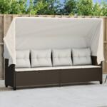 vidaXL barna polyrattan napozóágy tetővel és párnával (368336) - vidaxl