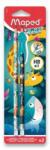 Maped Creion grafit MAPED Jungle Fever cu cauciuc + extensie - 2 buc