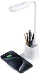 Rebeltec W601 - univerzális asztali LED lámpa tolltartóval, Qi vezeték nélküli töltéssel, 15W fehér