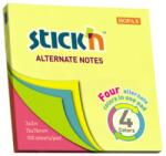 STICK'N Notes autoadeziv 76x76 mm, 100 file, 4 culori neon, STICK'N Alternate (HO-21822)