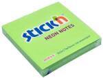 STICK'N Notes autoadeziv 76x76 mm, 100 file, verde neon, STICK'N (HO-21167)