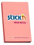 STICK'N Notes autoadeziv 76x51 mm, 100 file, roz, STICK'N Neon (HO-21162)