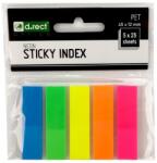 D. RECT Index autoadeziv din plastic, 12 x 45 mm, 5 culori neon, 125 file/set, D. RECT (009354)