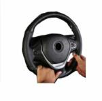 Alemarauto Husa volan din piele cu gaurele negru si carbon ac si ata marime M (ALM 101022-3)