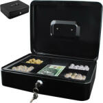Malatec Fém pénztartó doboz, pénzkazetta, aprópénztartóval, 2 db kulccsal, fekete színben