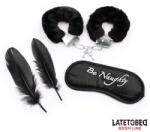 LateToBed BDSM Line 3 Pieces Set Mask, Handcuffs and Feathers Black