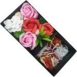 Onore Aranjament floral, trandafiri rosu si roz, flori alb, textil, 13 x 11 x 7 cm + Esarfa, rosu si crem, microfibra, 48 x 48 cm, model abstract