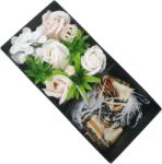 Onore Aranjament floral, trandafiri alb si crem, flori alb, textil, 13 x 11 x 7 cm + Esarfa, auriu si maro, microfibra, 48 x 48 cm, model abstract