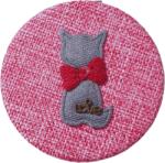 Onore Martisor oglinda rotunda, Onore, roz, textil cu aspect impletit, 1 x 7 cm diametru, model pisica