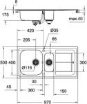 GROHE K300 Rozsdamentes mosogatótálca csepegtetővel
