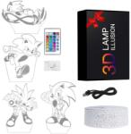  3D LED éjszakai lámpa 4 képpel és 16 változó színnel, Sonic modell, távirányító, lányoknak és fiúknak, sokszínű (SB-5835)