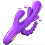 SuperLove Neptune 4in1 Rabbit Flapping Vibrator with Anal Beads Purple Vibrator