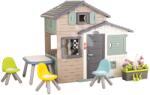 Smoby Căsuța Prietenilor ecologică cu loc de stat în grădină în culori naturale Friends House Evo Playhouse Green Smoby extensibilă (SM810229-1Y) Casuta pentru copii