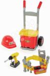Ecoiffier Cărucior de lucru cu unelte și scule 4în1 Mecanics Écoiffier mașină de găurit cască și centură de la 18 luni (ECO2420) Set bricolaj copii