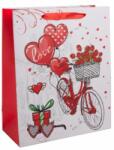 QX Romantikus bicikli mintás ajándéktasak, piros - 18 x 23 cm