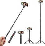 Tripod selfie stick Tripod és szelfi bot + extra hossz - 1300 mm hossz, kihúzható állvány, rejtett lábak, kivehető távirányító